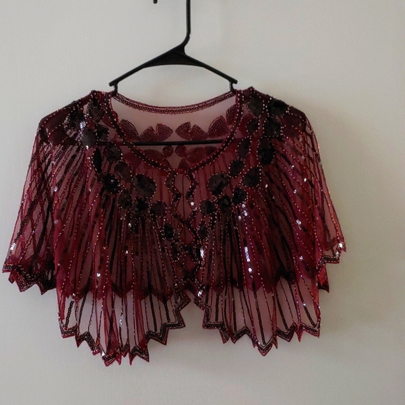 Handmade sheer net & sequin evening collar. Color is deep ruby purple, stunning! - Picture 1 of 3